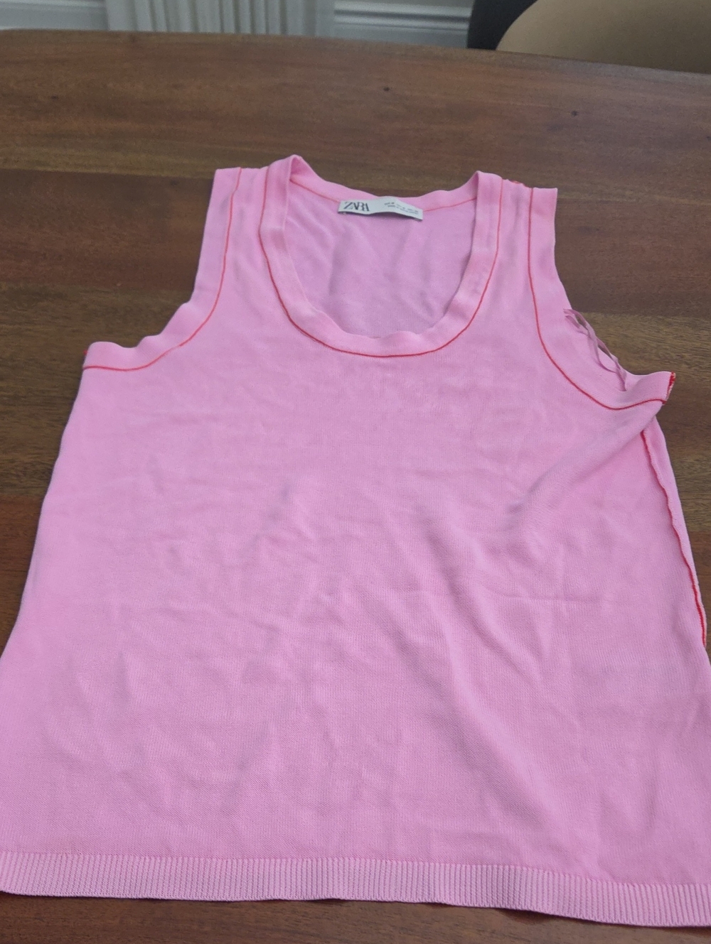 Zara Light Pink Crewneck Knit Tank with Neon Trim